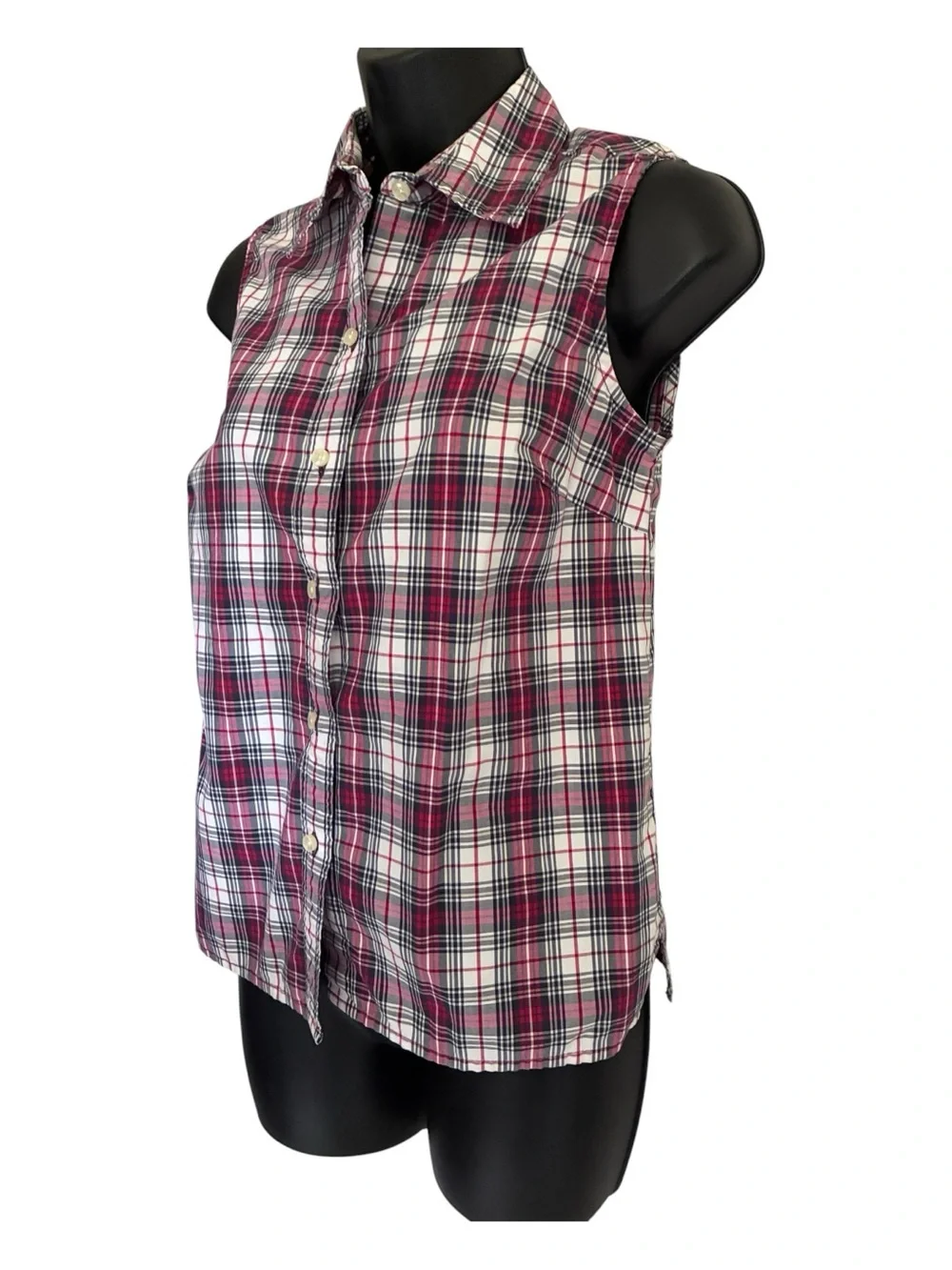 Vintage 90s Gap Preppy Skater Sleeveless Plaid Button-Front Top Red White Sz S